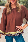 Clay Leopard Print Loose Bracelet Sleeve Top | Bohemian Casual