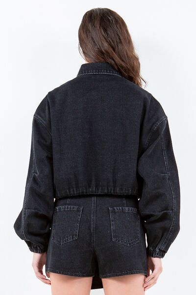Black American Bazi Drawstring Waist Crop Jacket for Girls