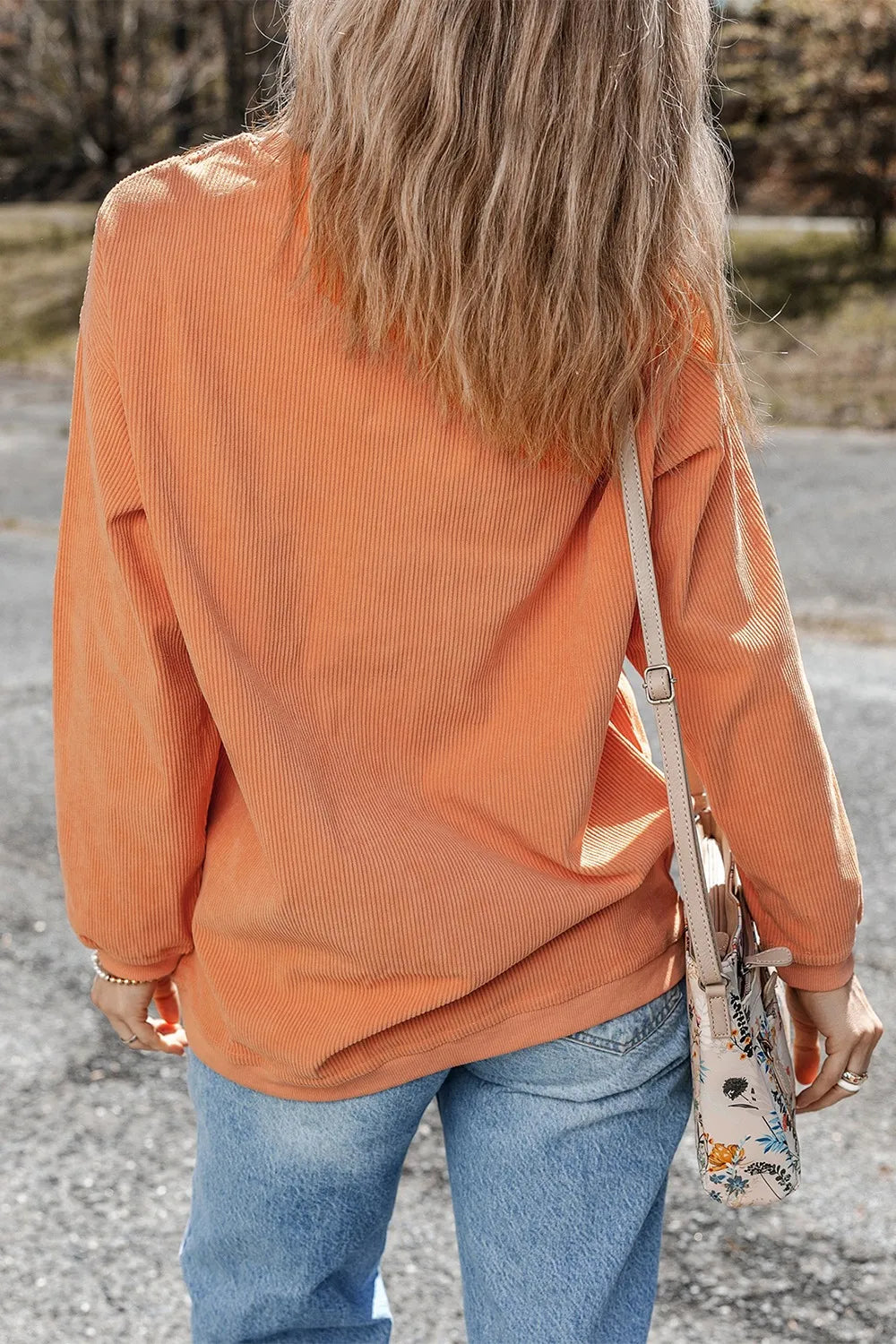 Women's Sequin Pumpkin Round Neck Long Sleeve Ribbed Sweatshirt