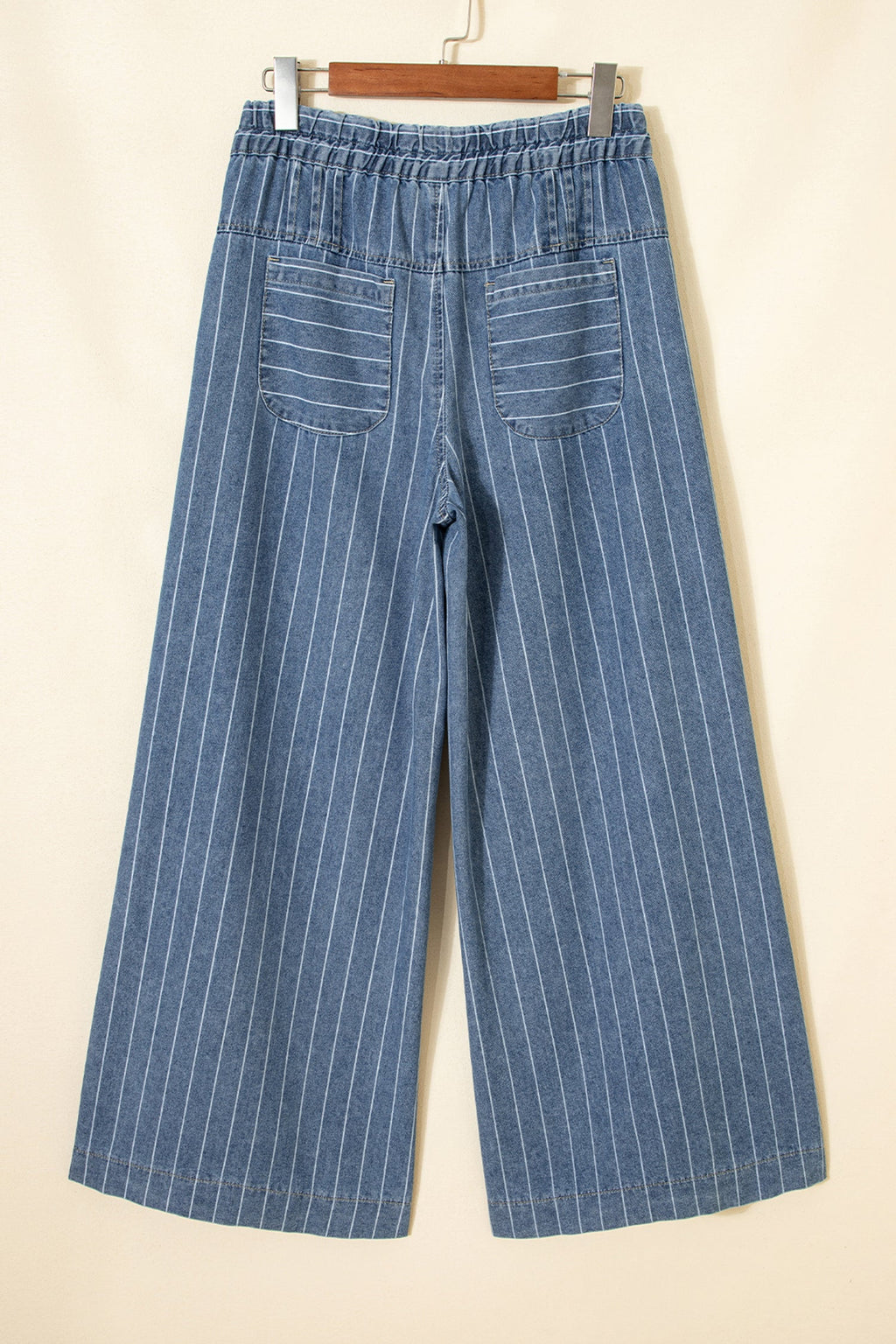 Stripe Denim Buttoned Wide Leg Pants High Rise Casual Trousers
