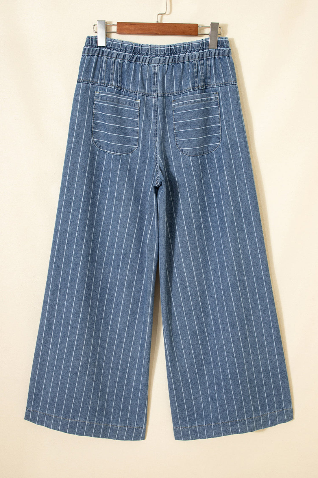 Stripe Denim Buttoned Wide Leg Pants High Rise Casual Trousers