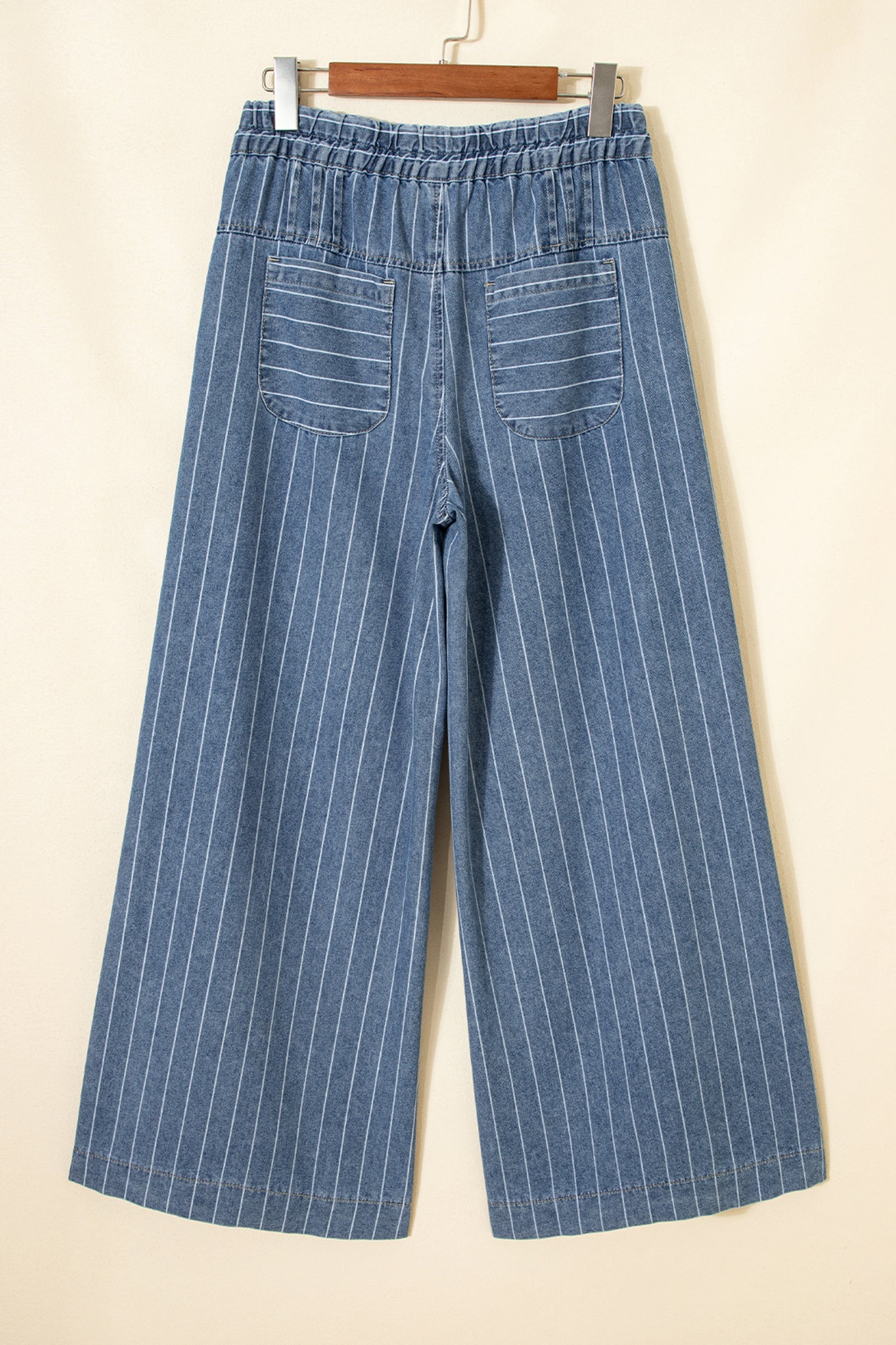 Stripe Denim Buttoned Wide Leg Pants High Rise Casual Trousers