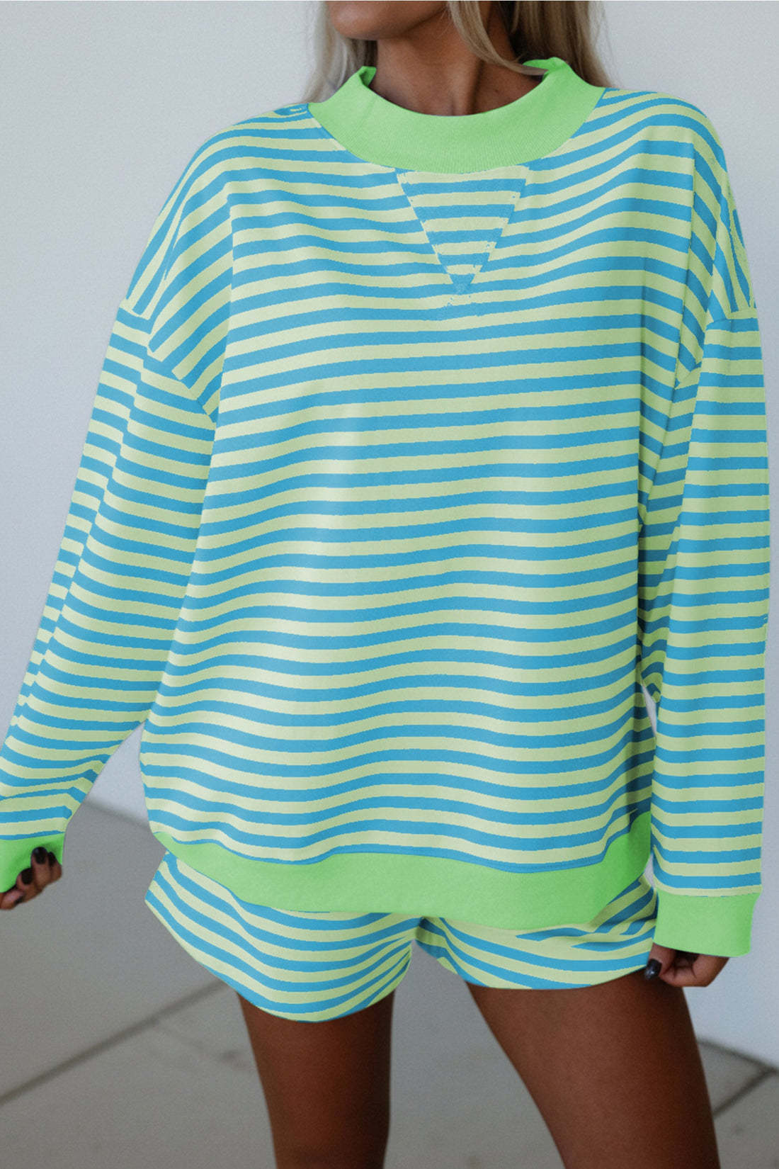 Stripe Colorblock Pullover & Pull-On Shorts Set