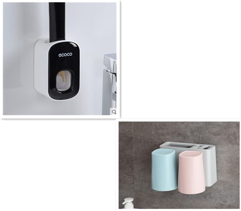 Modern Wall Mounted Automatic Toothpaste Dispenser & Storage Set