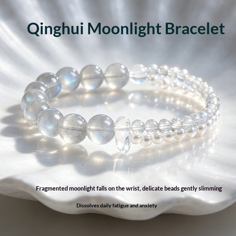 Natural Gray Moonstone Cool Misty-gray Beaded Bracelet