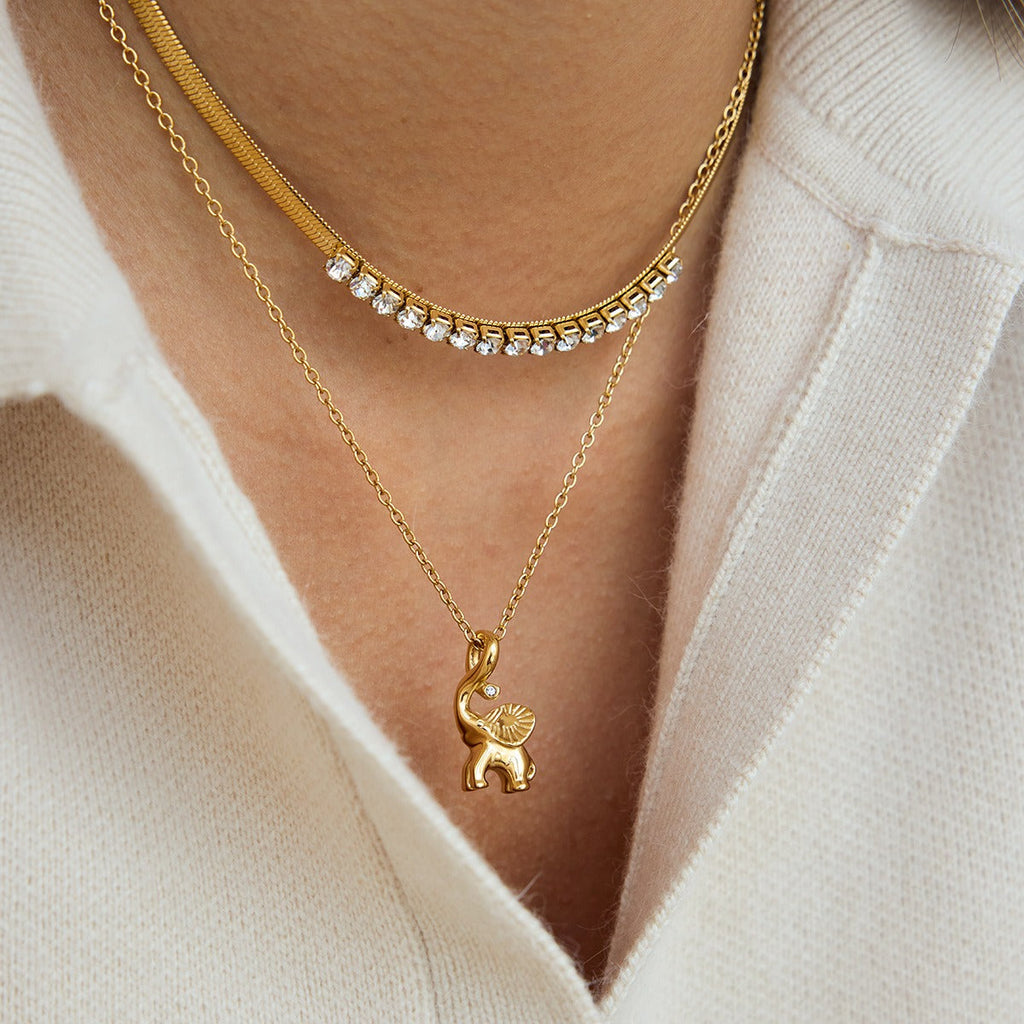 18K Gold-Plated Titanium Steel Necklace with Sparkling Rhinestones