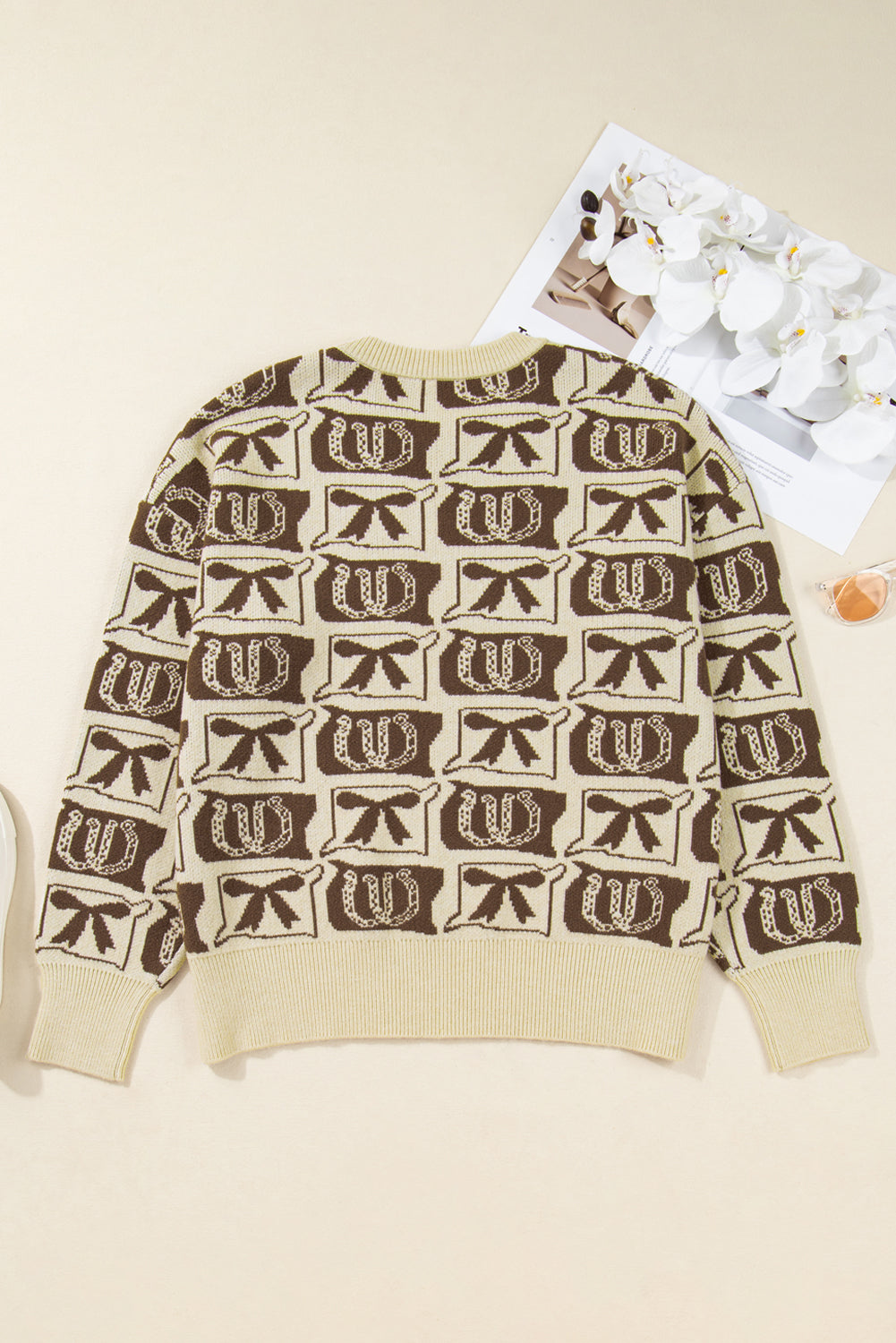 Plus Size Western Bows & Horseshoes Long Sleeve Sweater