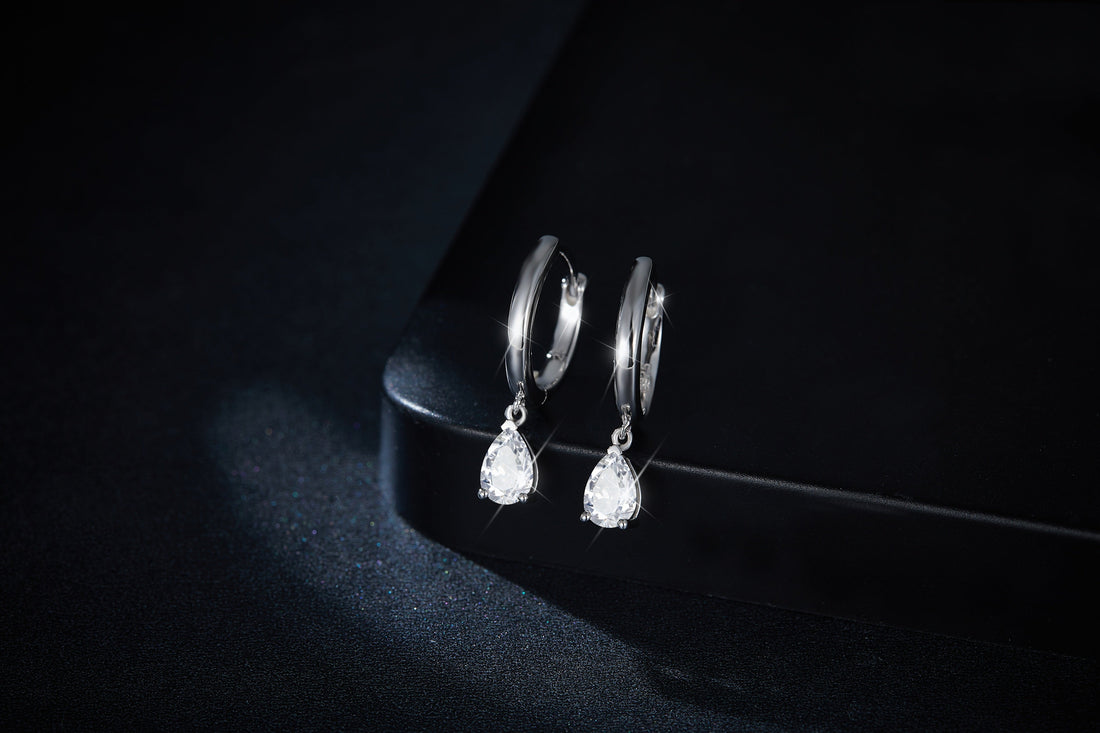 4x6mm Pear Cut Moissanite Hoop Earrings in S925 Sterling Silver