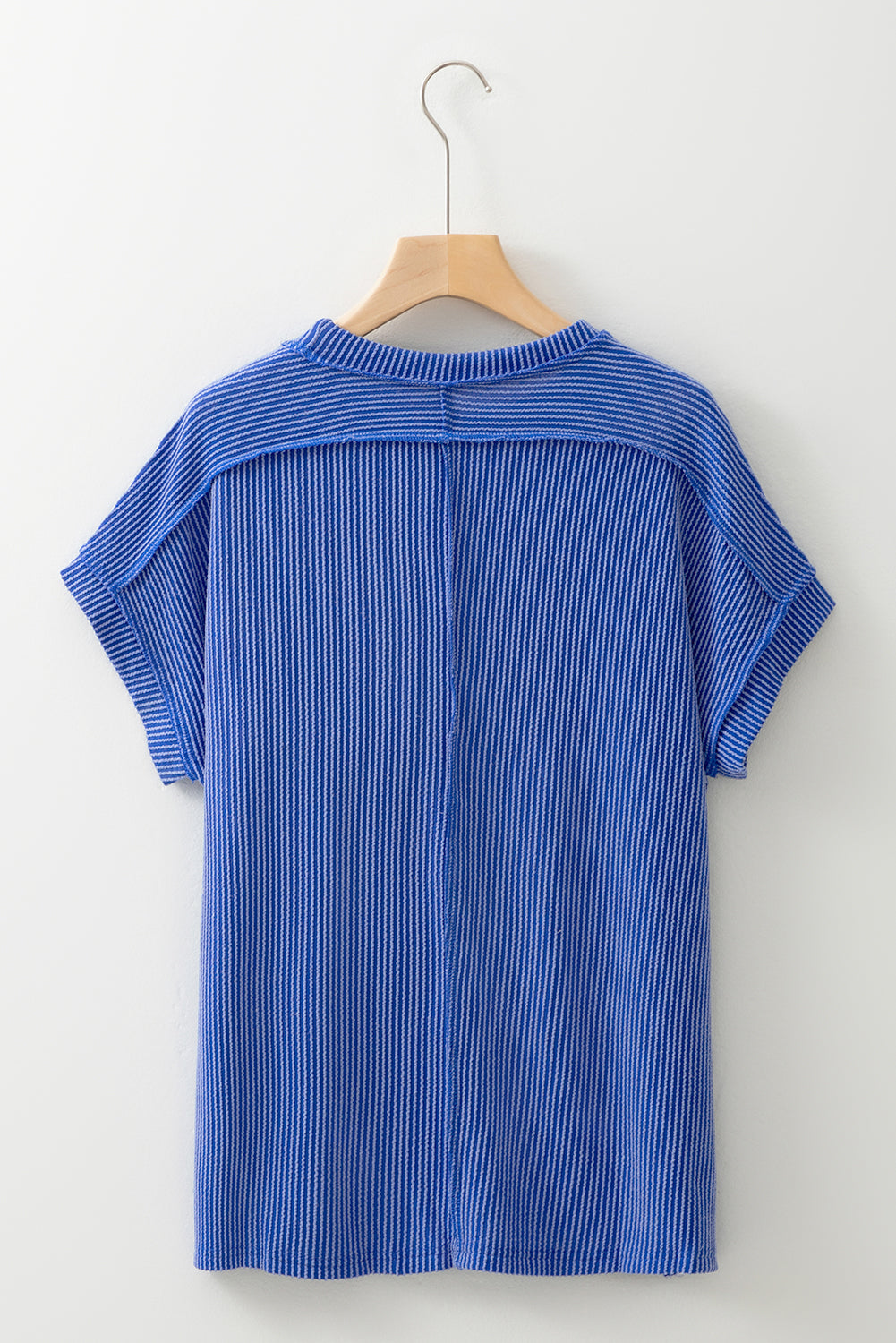 Women’s Blue Knit Textured Round Neck Short Sleeve Casual T-Shirt