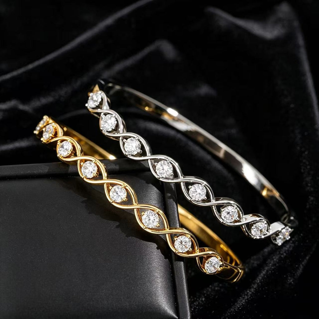 New Light Luxury Exquisite Zircon Buckle Closure Geometric Bangle For Women, Fashion Commuter Versatile High Sense Bracelet
