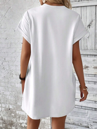 Casual Round Neck Short Sleeve Mini T-Shirt Dress with Pockets - Image 5