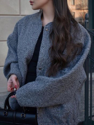 Casual Drop Shoulder Snap Down Jacket with Pockets