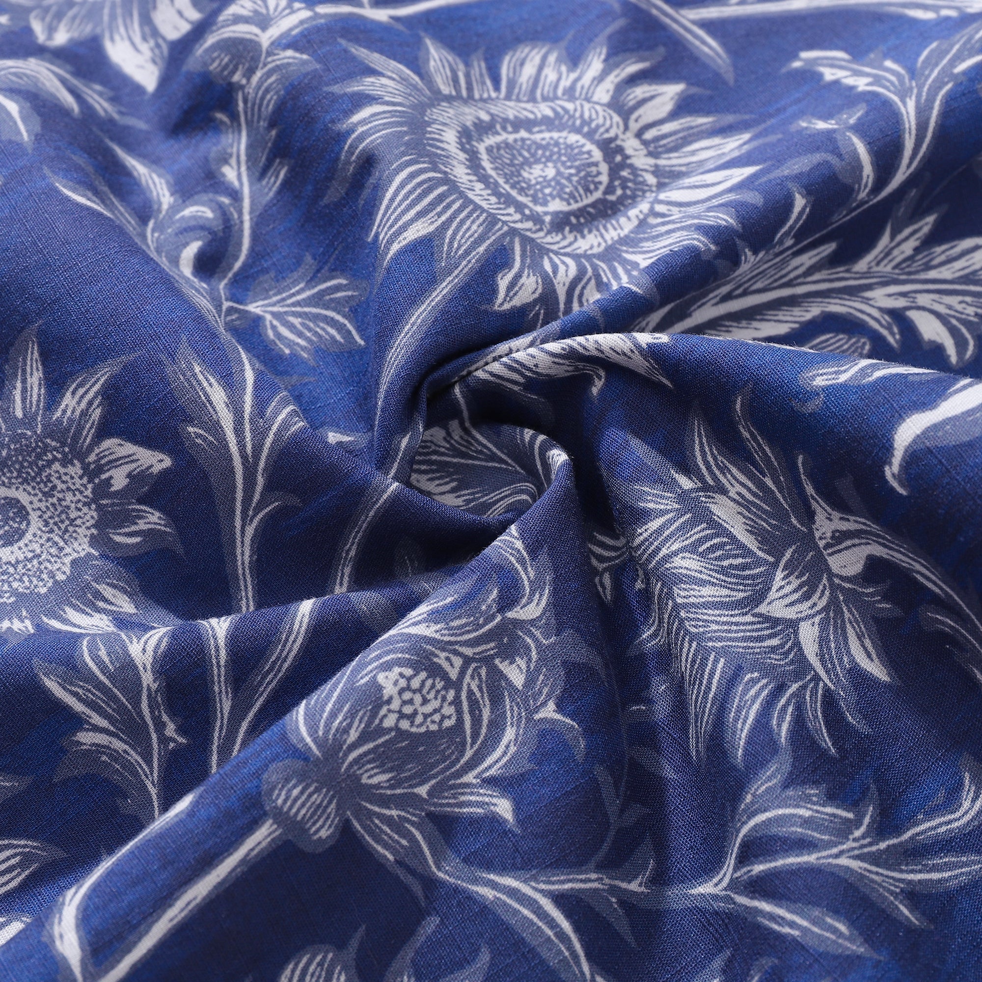Blue and White Porcelain Sunflower Shirt Short Sleeve Cotton