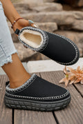 Black Plush Winter Clog Slippers | Suede Contrast Stitch