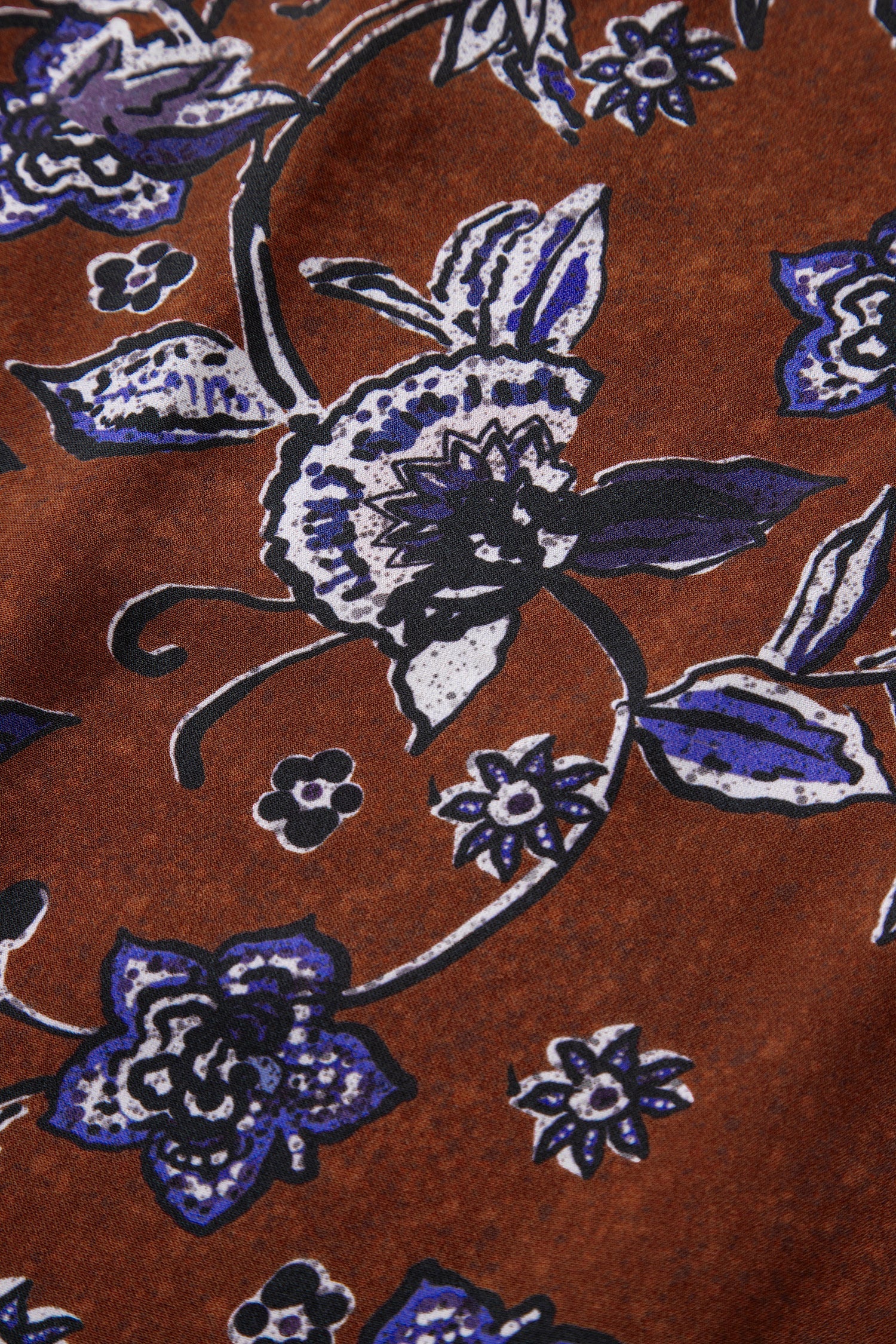 Brown Autumn Floral Print Smocked Cuffs Shift Blouse