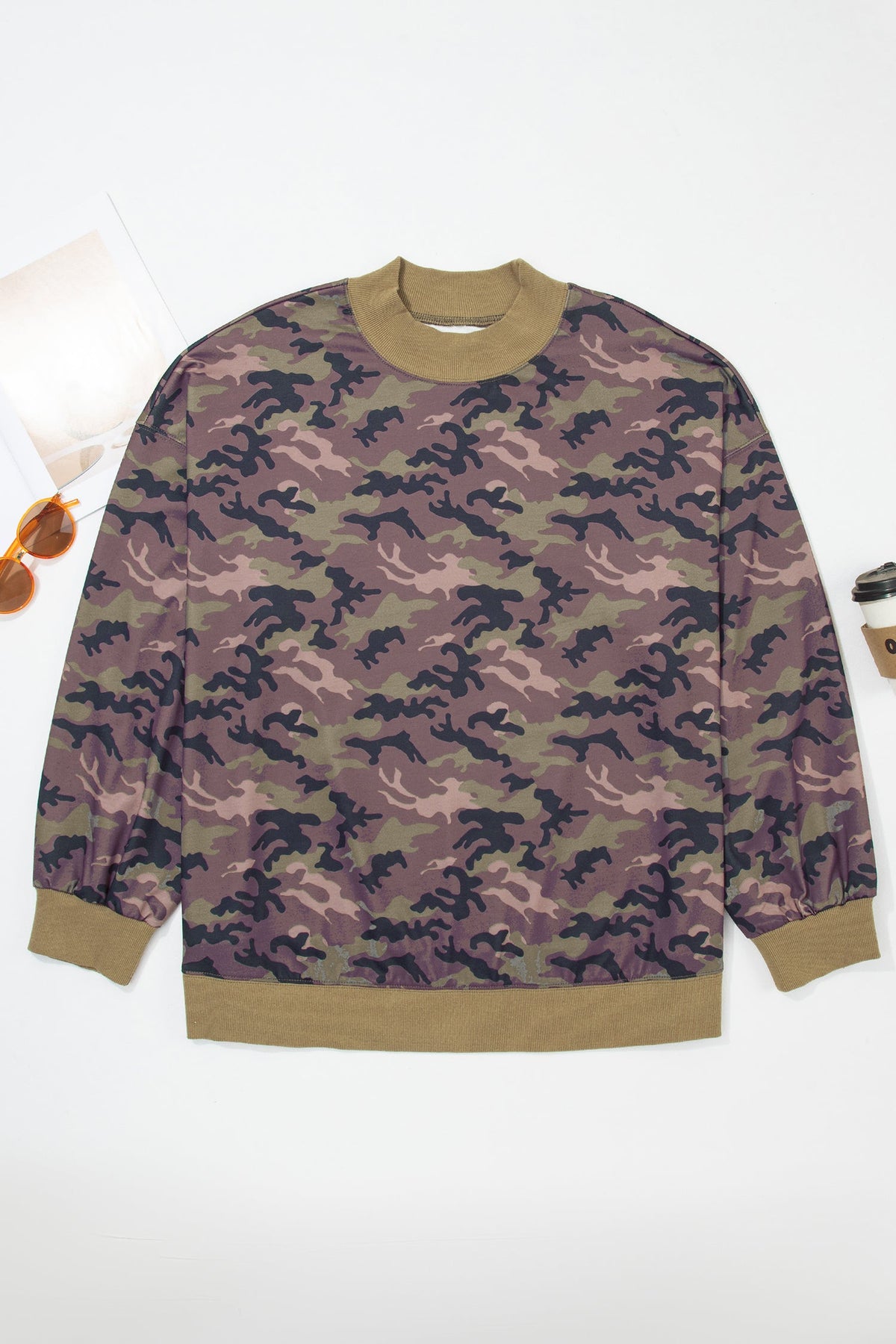 Plus Size Camo Mock Neck Oversized Sweatshirt