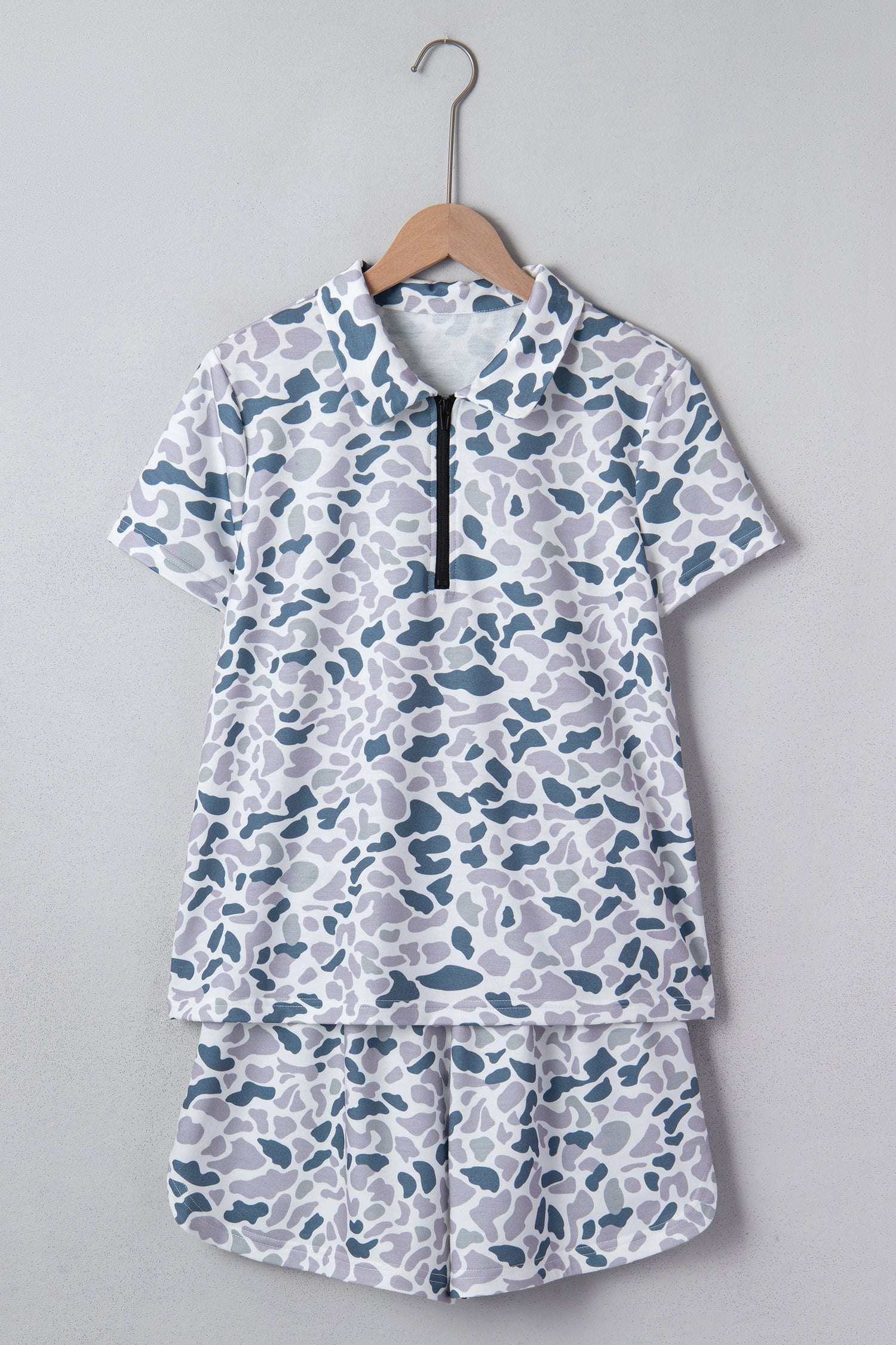 Abstract Camo Polo Collar T-Shirt & Shorts Set