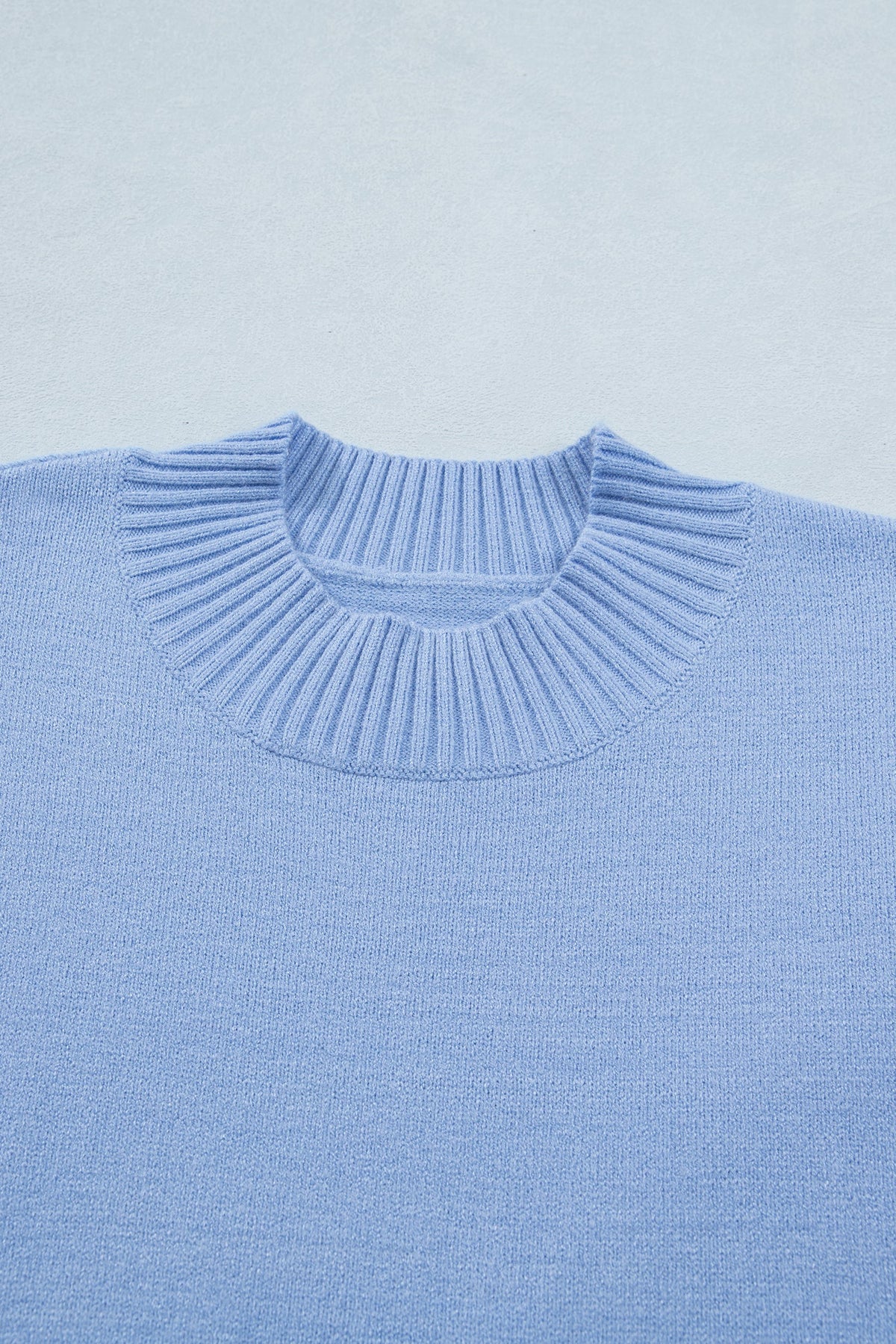 Solid Ruffle Sleeve Round Neck Ribbed Sweater