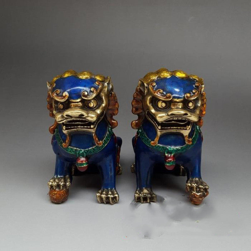 Pure Copper Painted Cloisonne Copper Lion Ornament