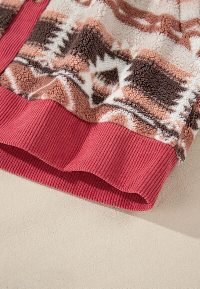 Deep Rose Geometric Print Jacket with Corduroy Trim
