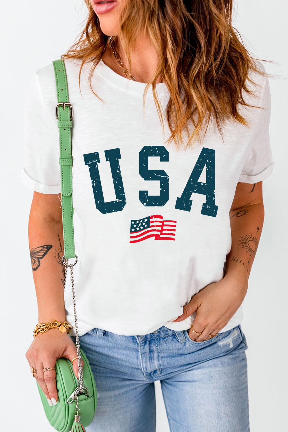 Women's USA Graphic Print Round Neck Short Sleeve T-Shirt - Image 3