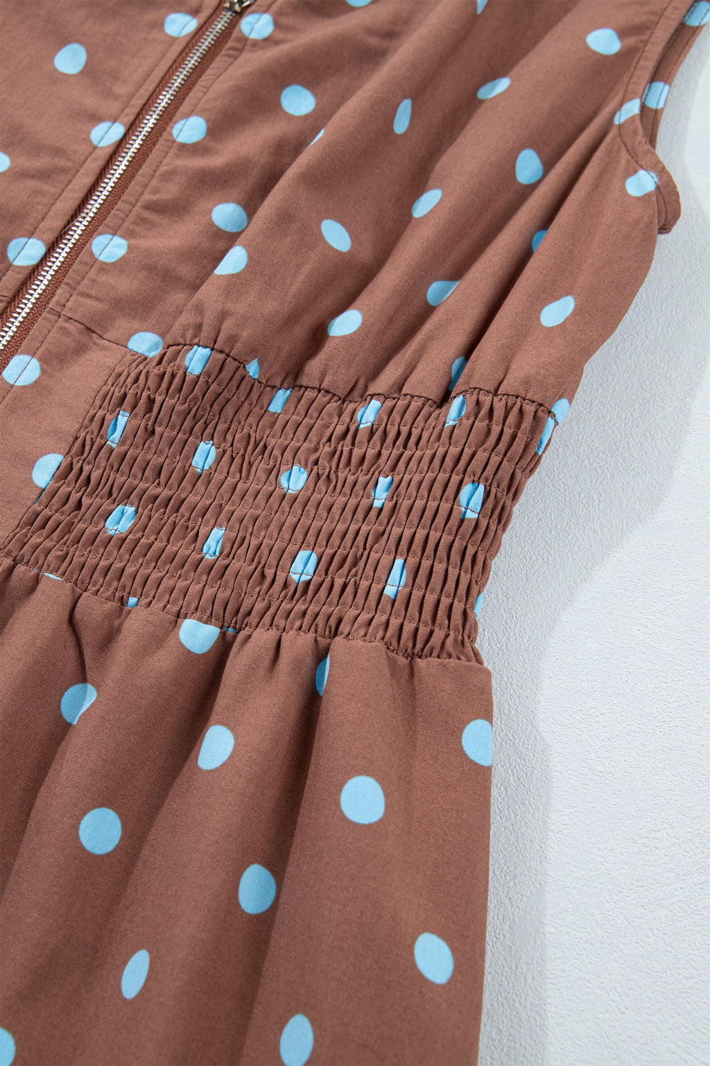Polka Dot Zip Up V-Neck Sleeveless Dress