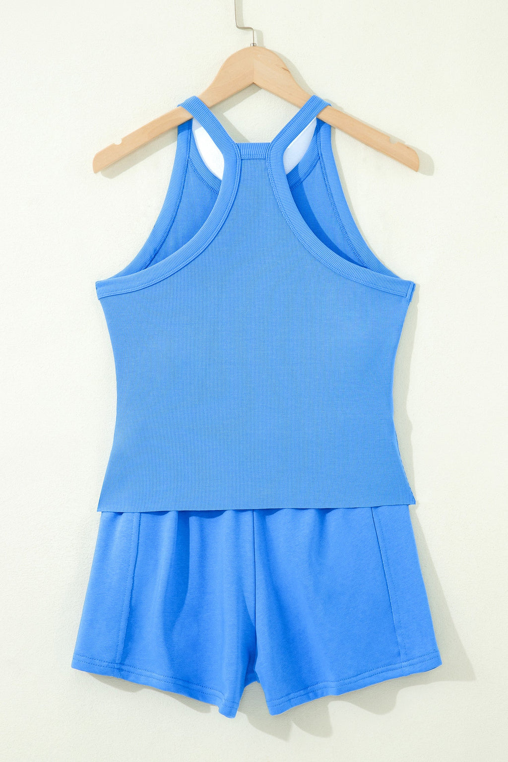 Women's Solid Ribbed Tank Top and High-Waist Shorts Set