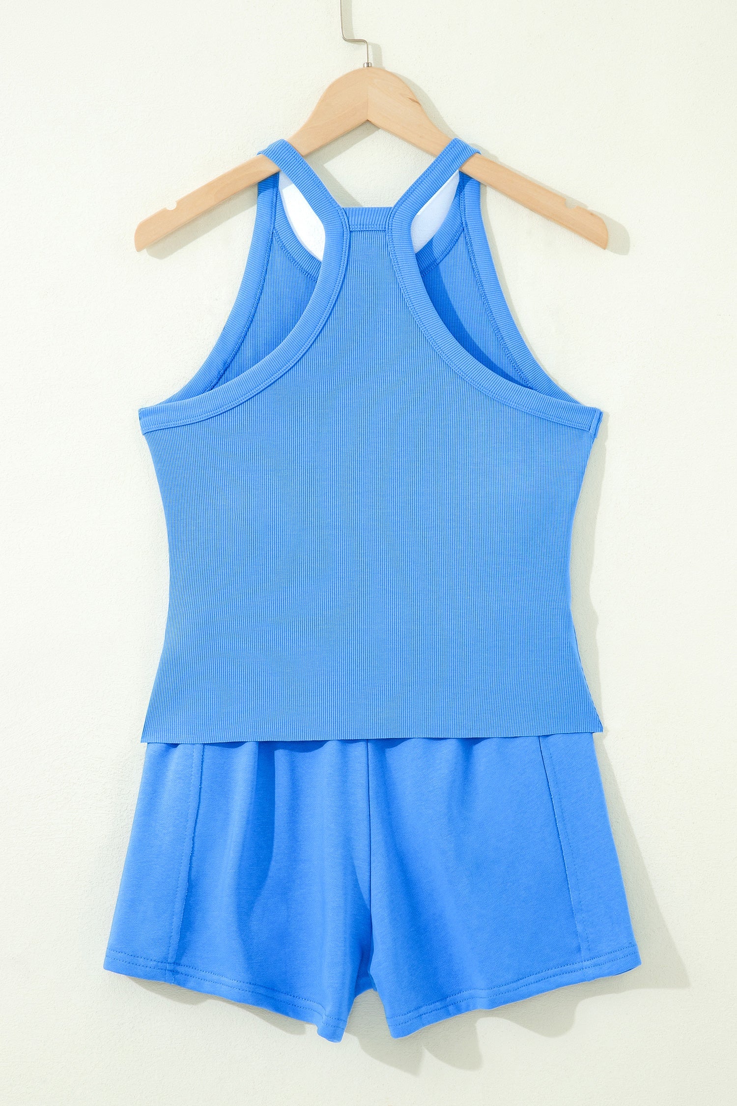 Women's Solid Ribbed Tank Top and High-Waist Shorts Set