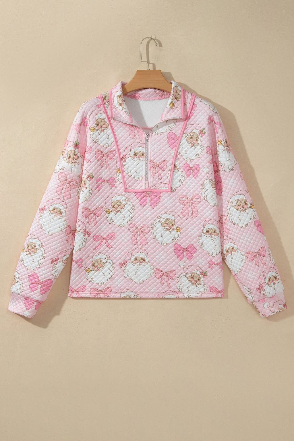 Christmas Santa Bow Half Zip Collared Sweatshirt