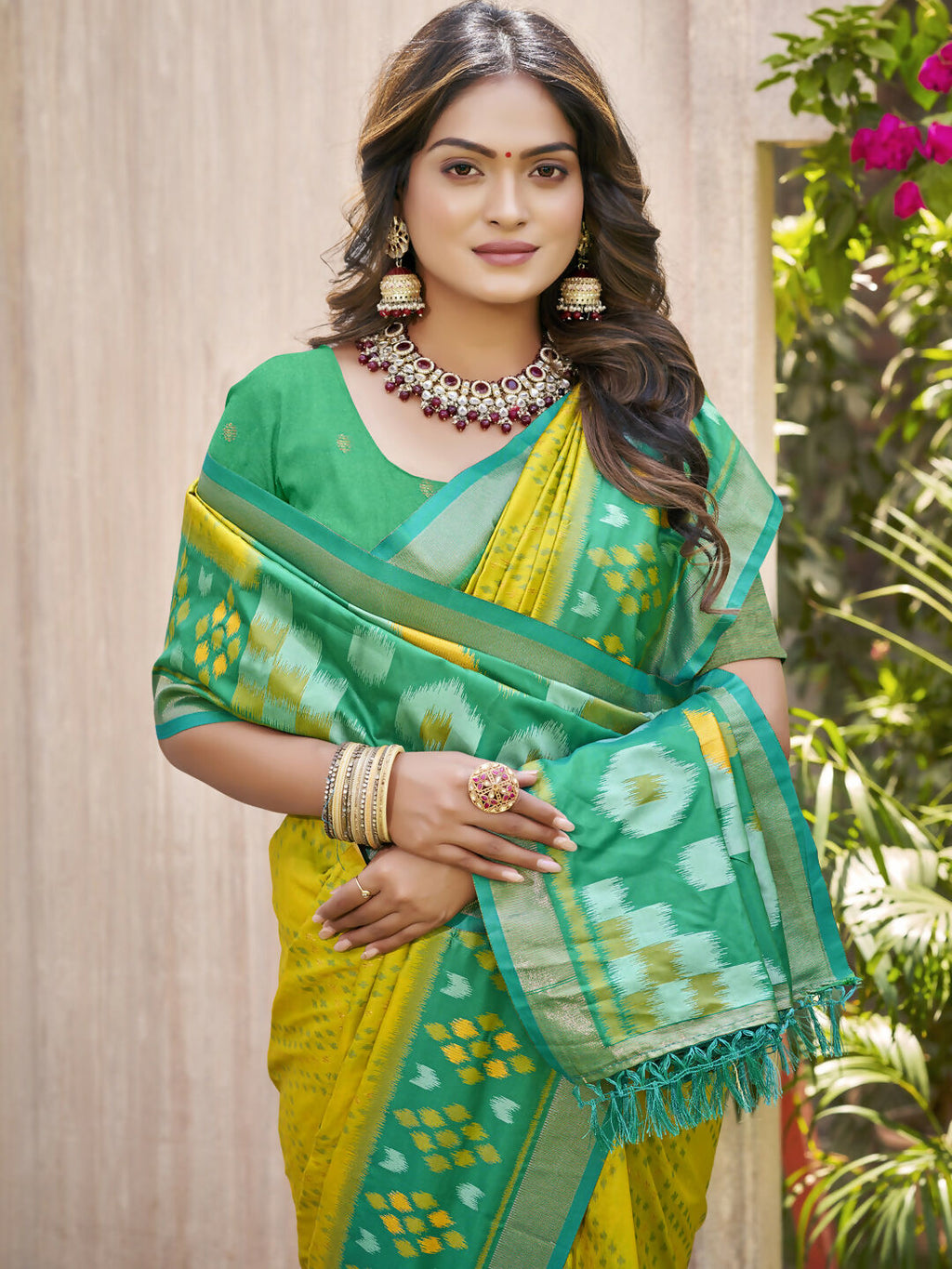 Shree Shyam Fashion Pochampalli Silk Mustard Yellow Saree