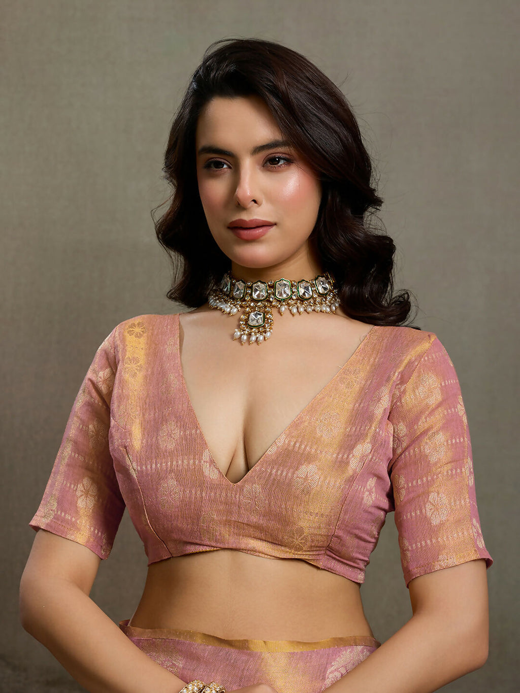 Light Pink Tissue Silk Saree with Matching Elegant Blouse