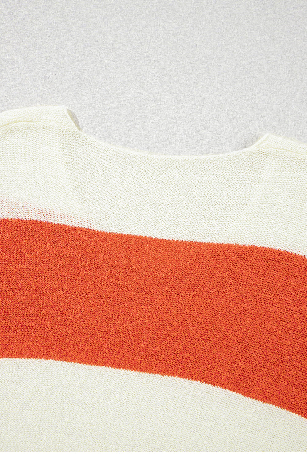 White Orange Striped Drop Shoulder Bubble Sleeve V-Neck Sweater - Image 7