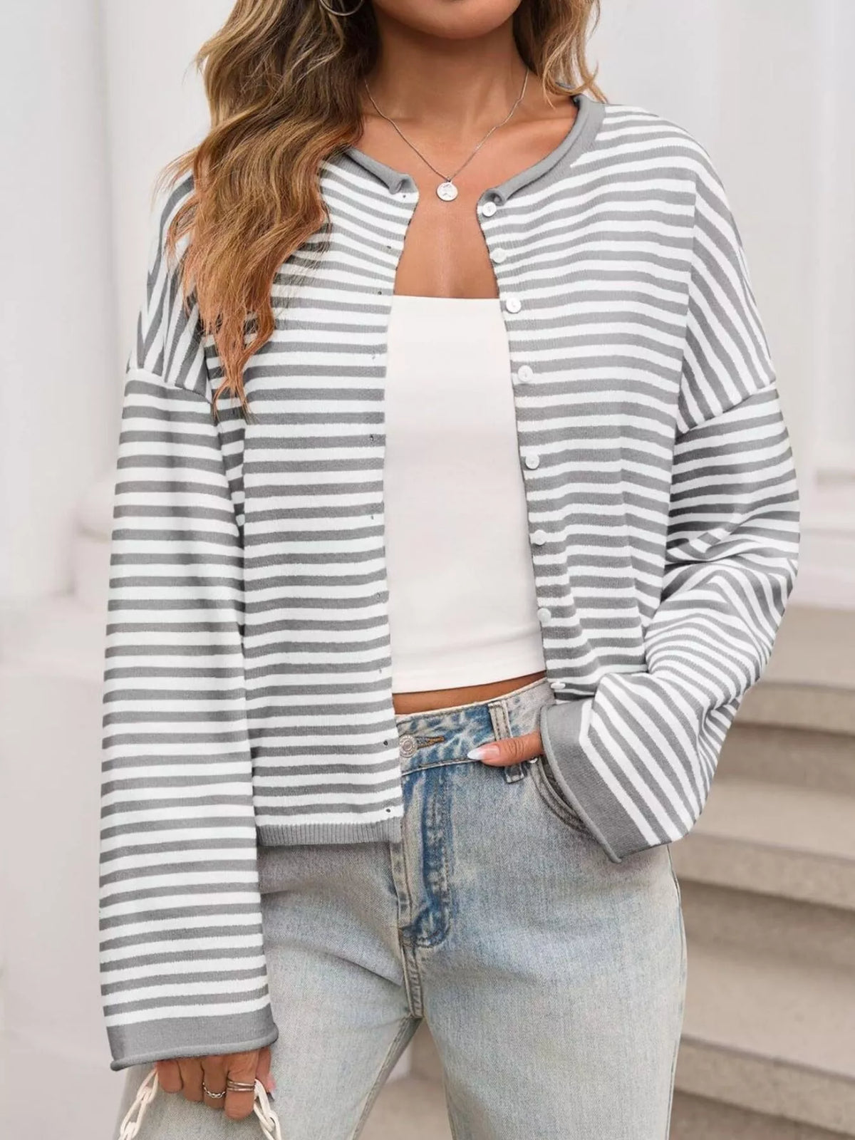 Striped Button-Up Cardigan