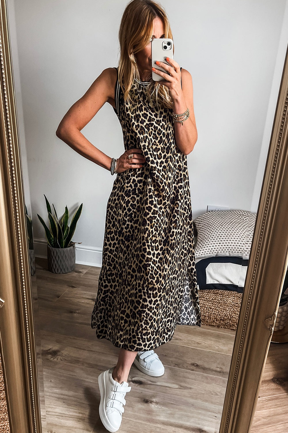 Sleeveless Leopard Print Maxi Dress - Luxury Modern Statement