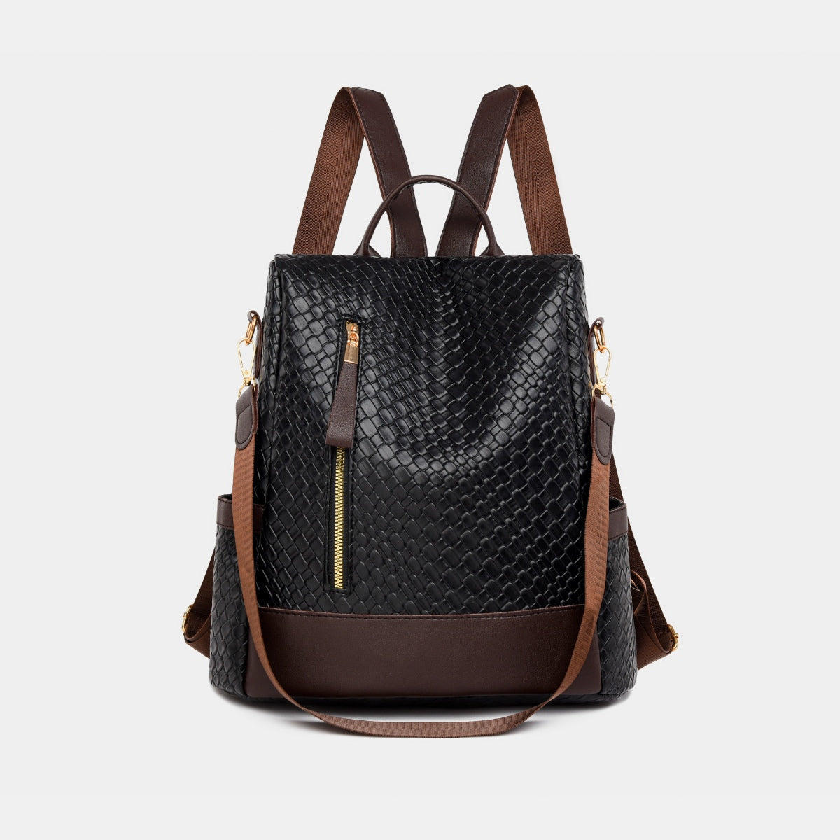 Woven Texture PU Leather Backpack Convertible Shoulder Bag