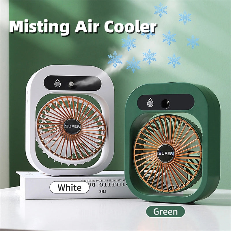 Portable USB desk misting fan and air cooler with 3-speed settings