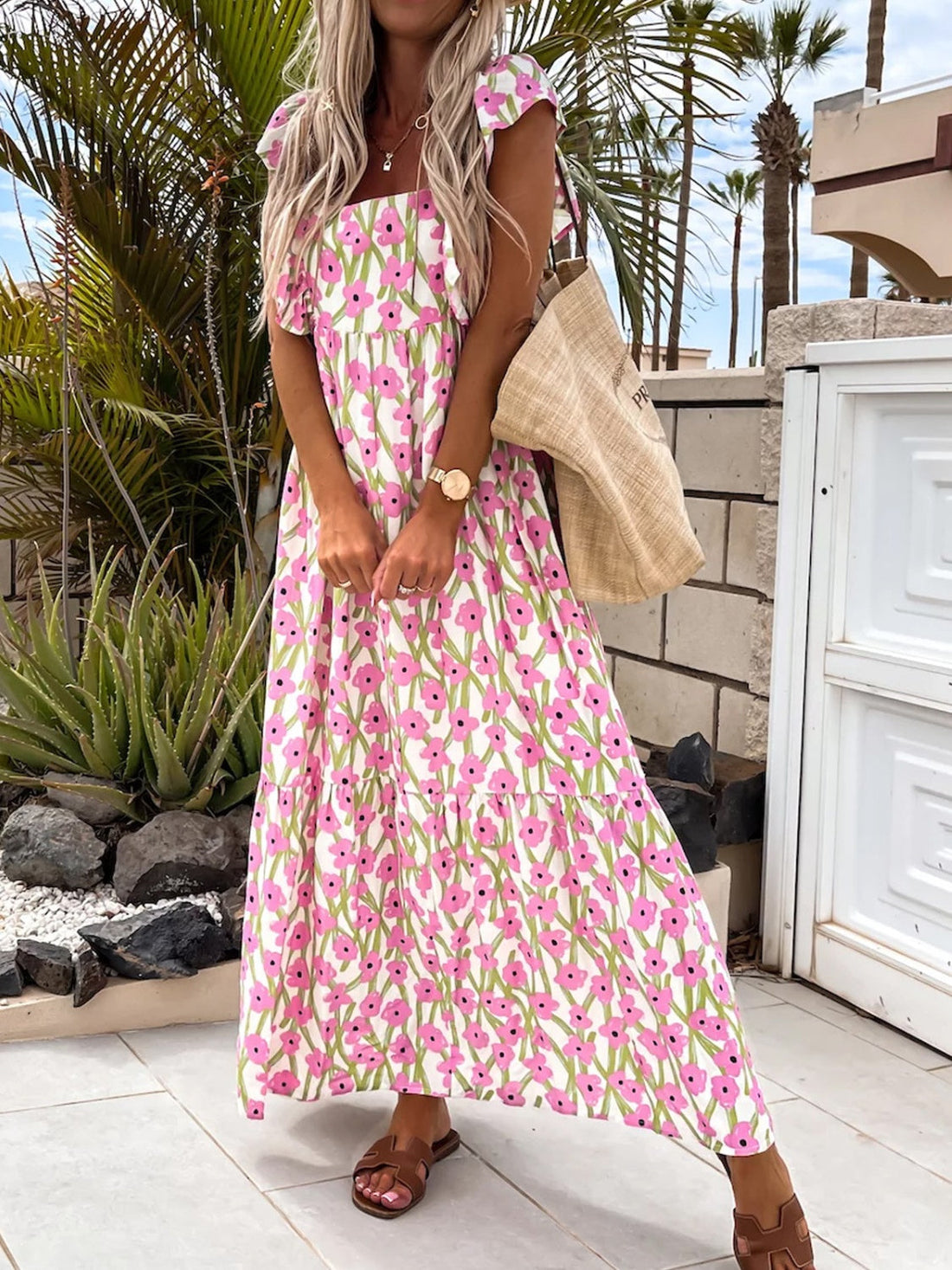 Printed Ruffle Midi Dress