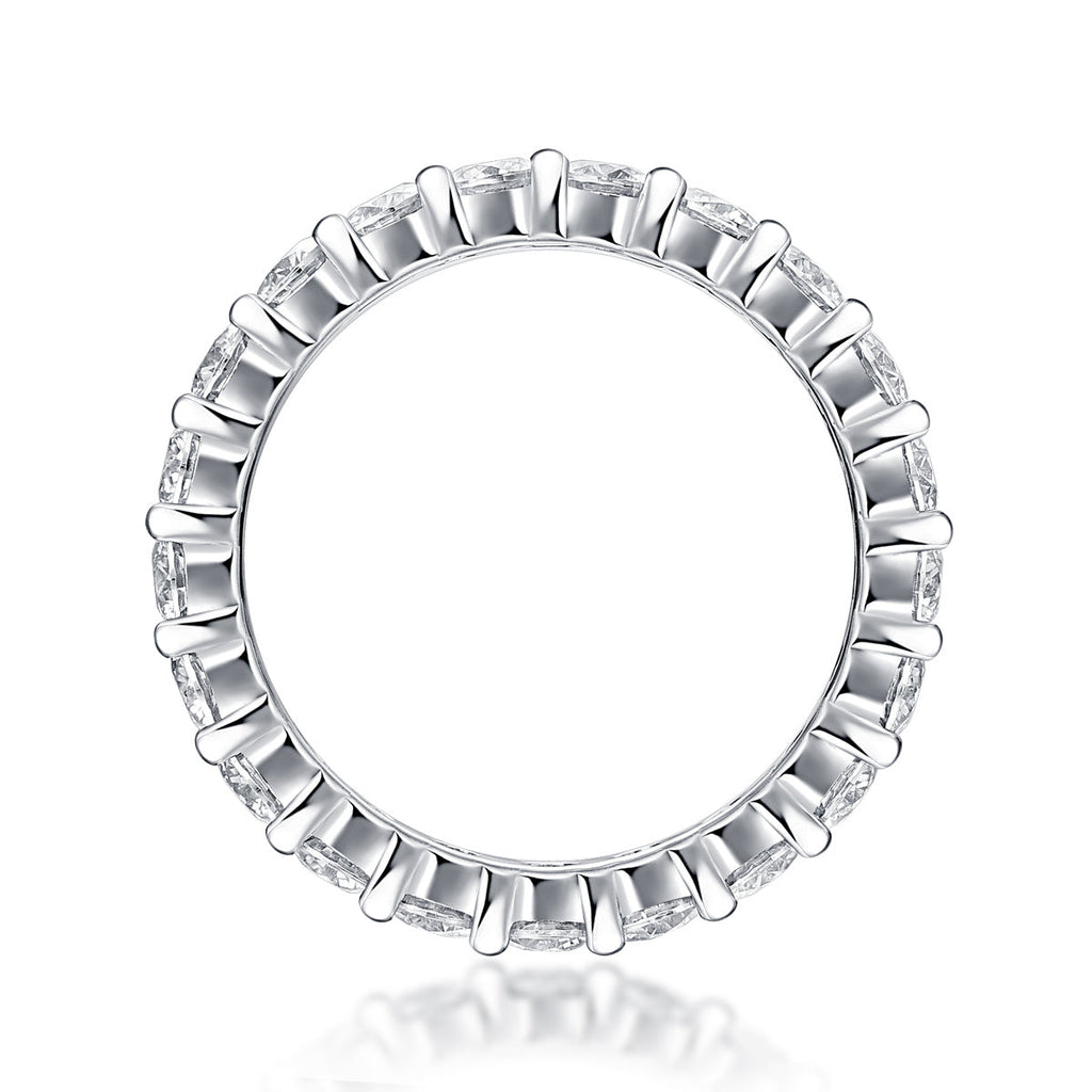 S925 Silver 2.1g Platinum Plated Moissanite Eternity Ring, 3.0mm 19pcs D VVS1 Band, GRA Certified US 5-9