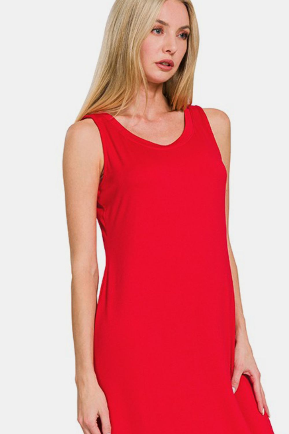 Red Scoop Neck Wide Strap Tank Dress