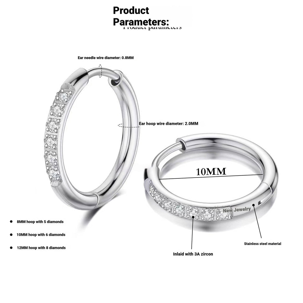 Stainless Steel Earrings With Diamond Zirconia And Plain Rings