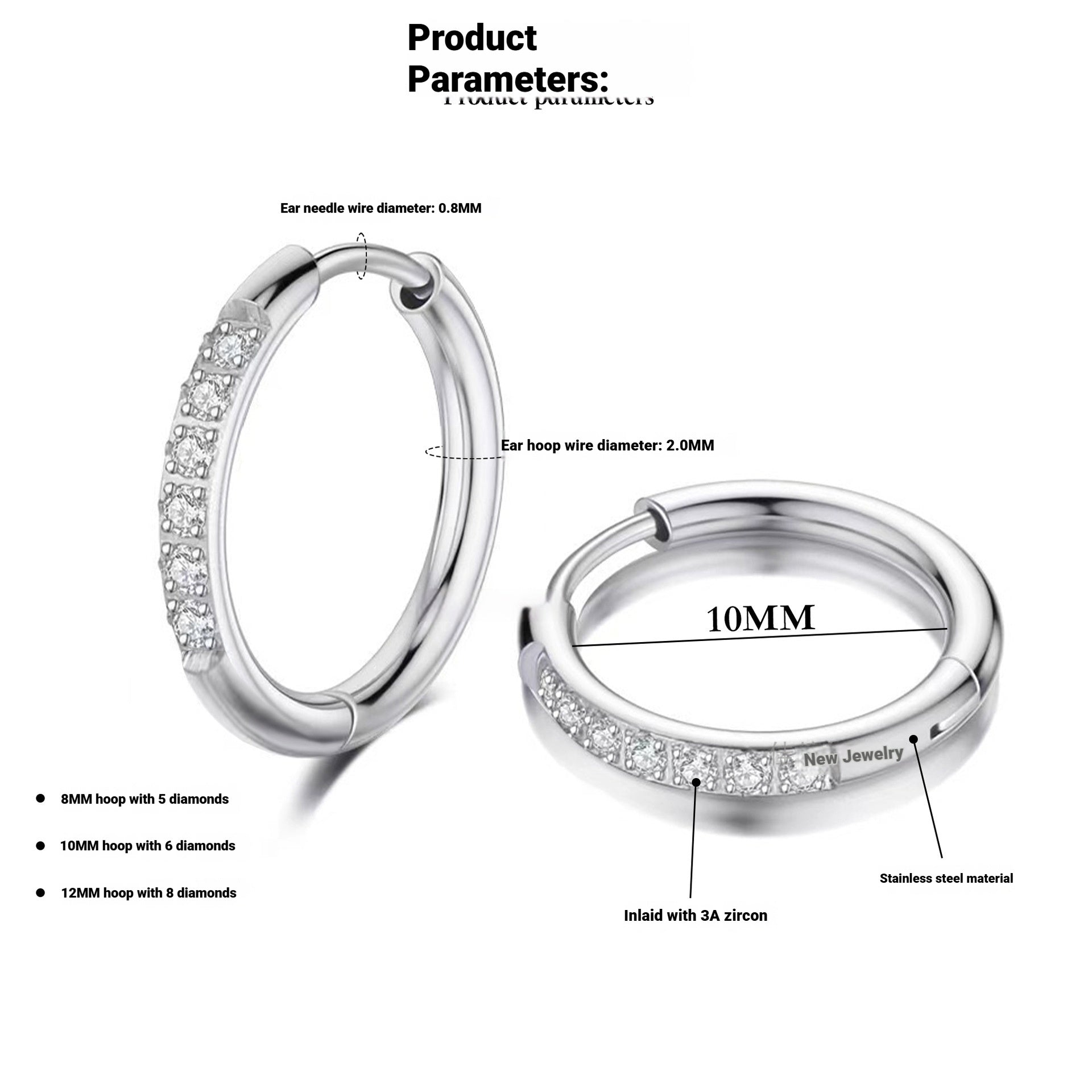 Stainless Steel Earrings With Diamond Zirconia And Plain Rings