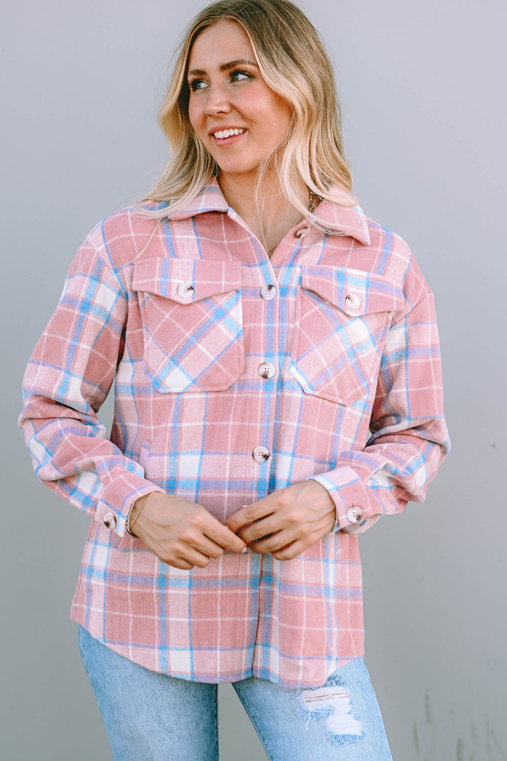 Plaid Flannel Shacket with Puff Sleeves | Women's Oversized