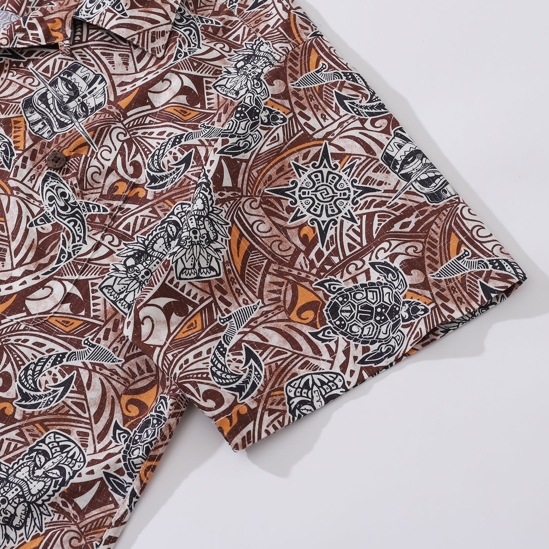Vintage Tropical Hawaiian Shirt with Tiki Totem Print in Cotton