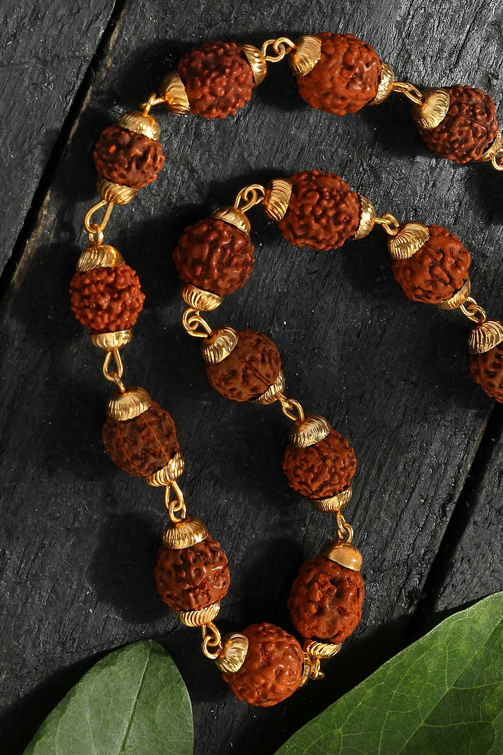 Joharkamal Gold-Polished Rudraksha Mala Long Temple Necklace