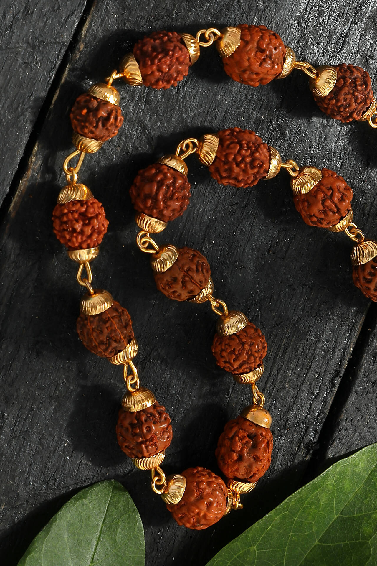 Joharkamal Gold-Polished Rudraksha Mala Long Temple Necklace
