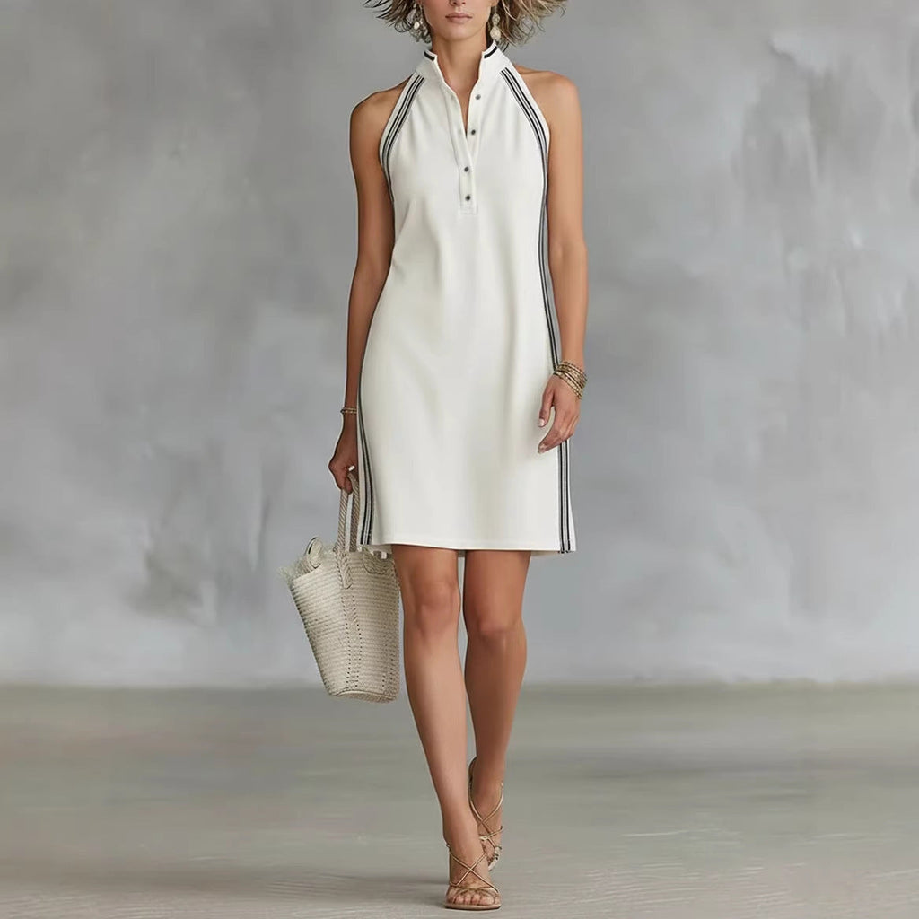 Women Sleeveless Polo Collar Shirt Dress Sporty Casual Mini Dress - Image 4