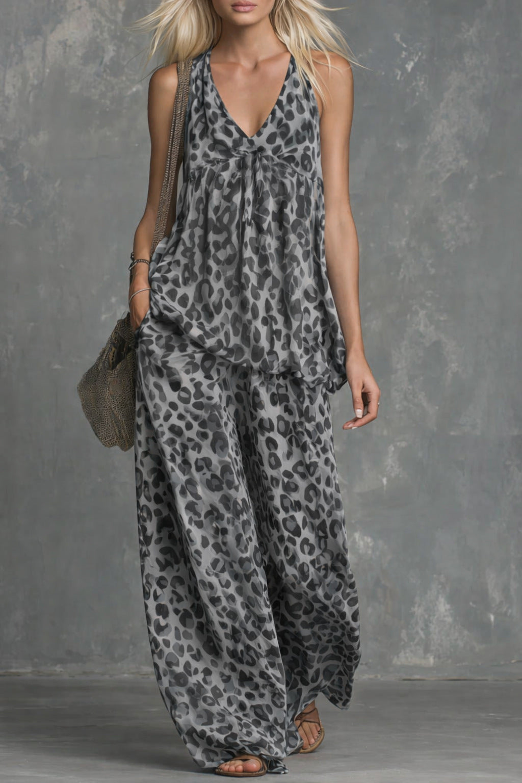 Women’s Leopard Print Sleeveless Tank Top and Wide-Leg Chiffon Pants Set - Image 9