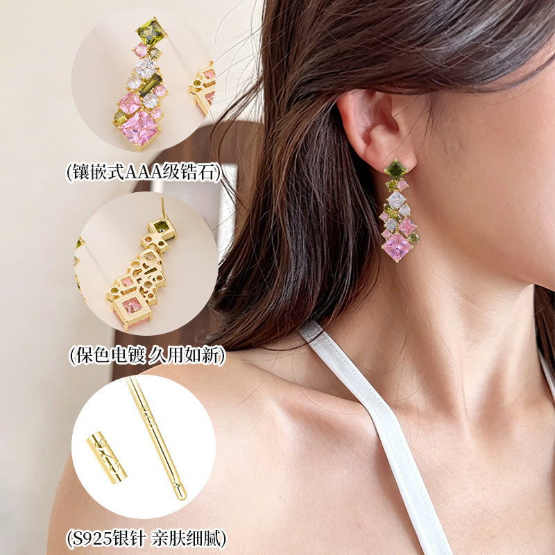 Affordable Luxury Colored Gemstone Geometric Square Earrings
