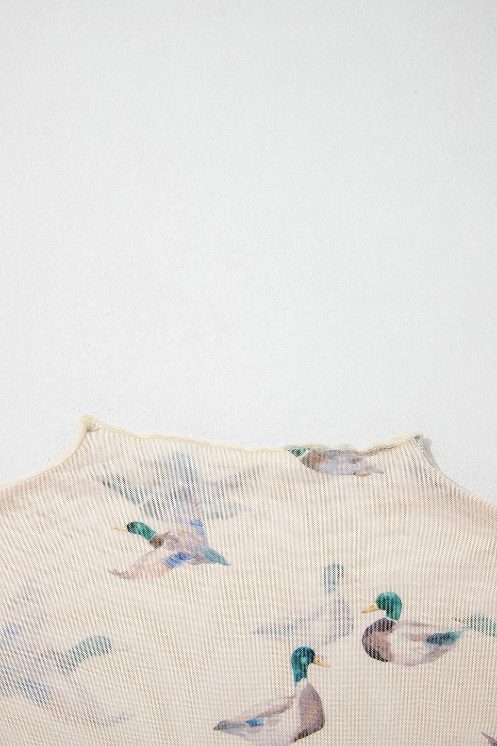 Mallard Duck Print Mesh Short Sleeve Top - Beige Multi-Color