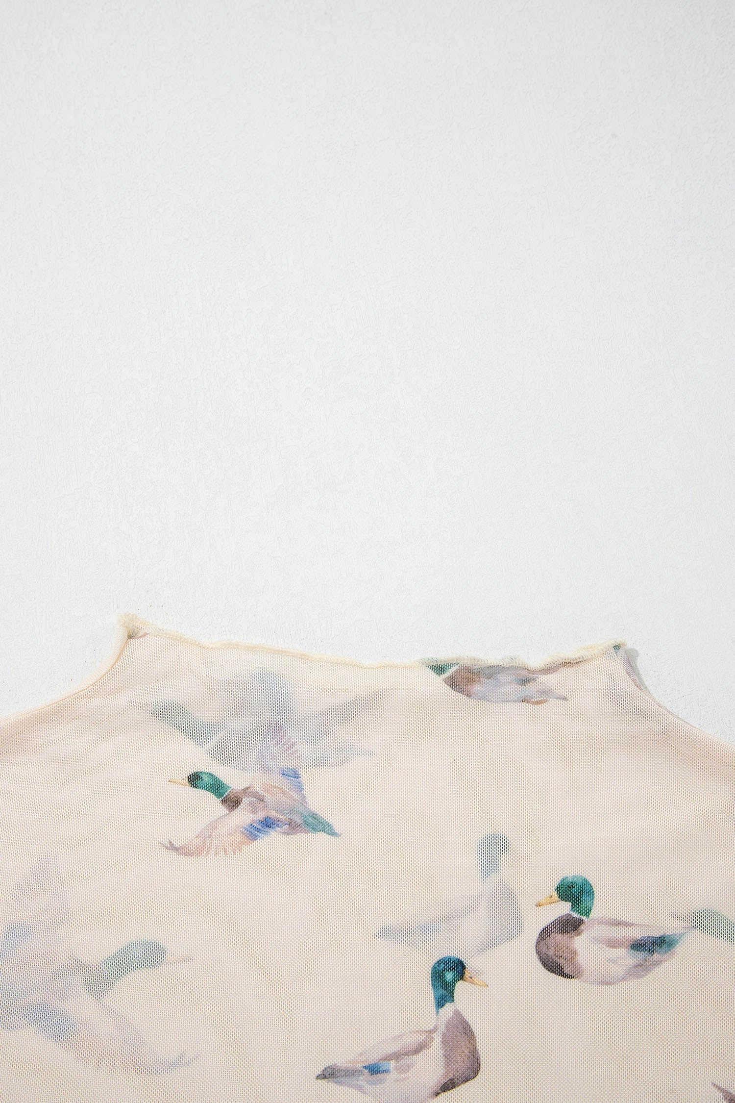 Mallard Duck Print Mesh Short Sleeve Top - Beige Multi-Color